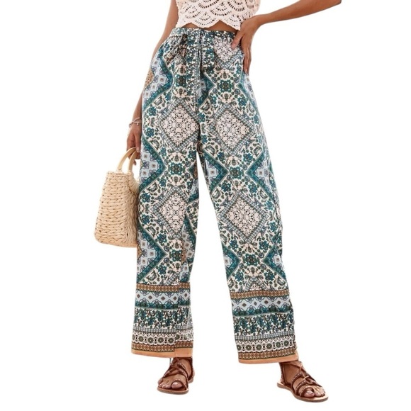 SHEIN Pants - SHEIN Print Pants in Teal Gold Blue SZ M